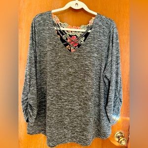 Green Sweater with Criss-Cross straps and Beautiful Embroidered Flowers